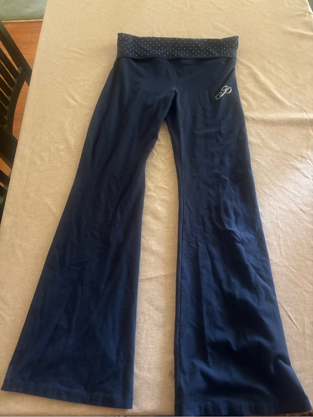 PINK Victoria's Secret Navy Polka-Dot Fold-Over Waist Flare Leggings